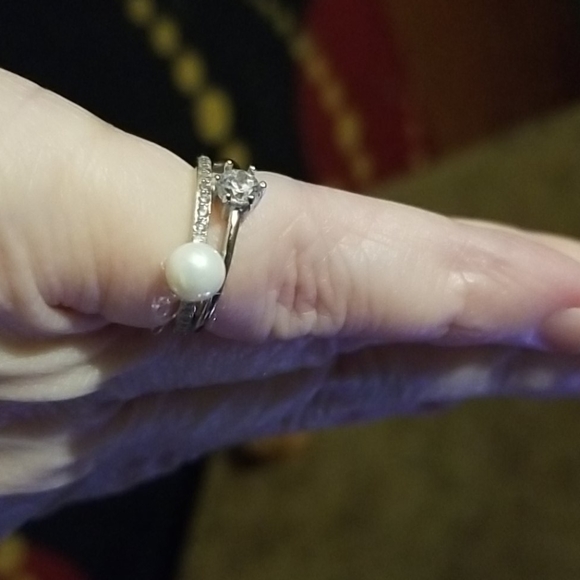 Solid .925 SS ⚡White Gold Overlay, Pearl & Topaz - Picture 6 of 12